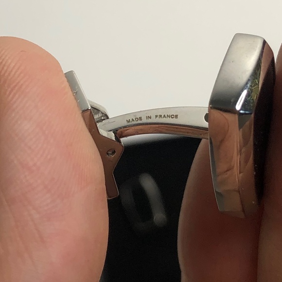 S T Dupont Silver Black Leather Square Cuff Links - Picture 4 of 7